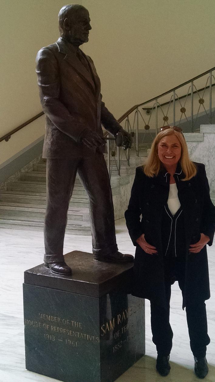 Lana Keeton is from Sam Rayburn's hometown Bonham, Texas here with his statue in the House Office Building